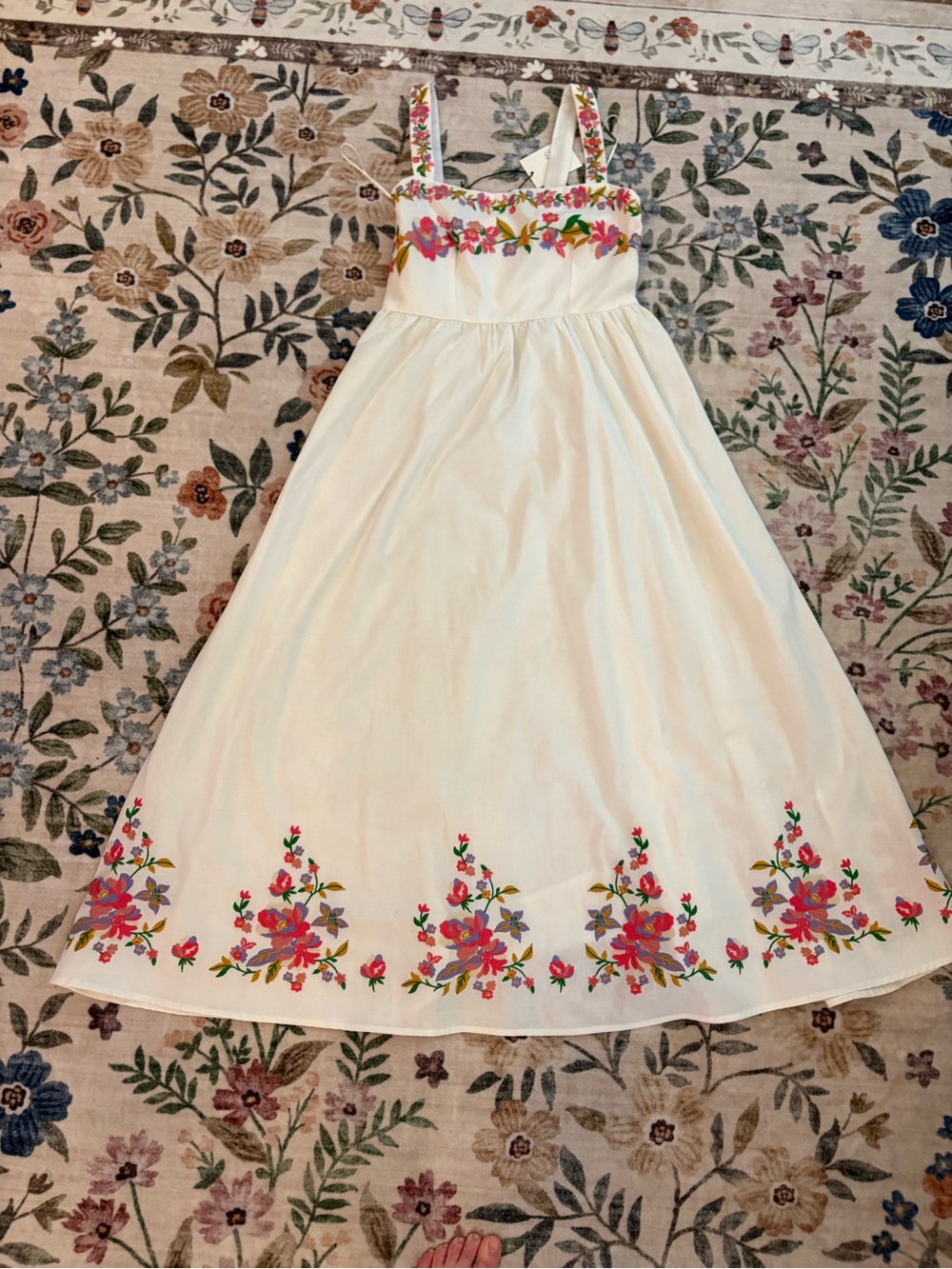 White Maxi Dress with Multicolor Floral Embroidery - Picture 1 of 3